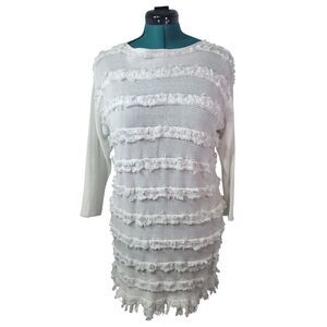 Fabiana Filippi Fringe Knit Tunic Sweater‎ White Cotton 3/4 sleeve